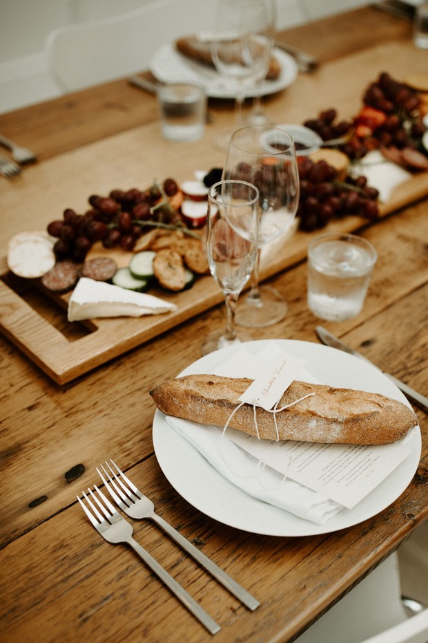 baguette place card and charcuterie board