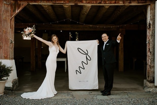 monogrammed wedding flag