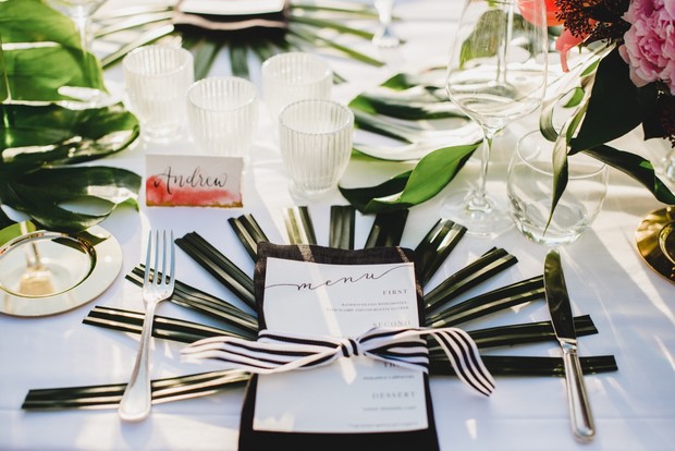 tropical wedding place setting