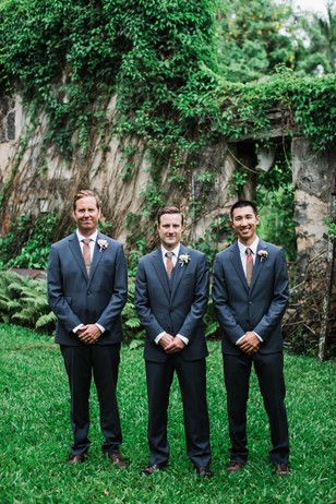groom and groomsmen in slate grey suits