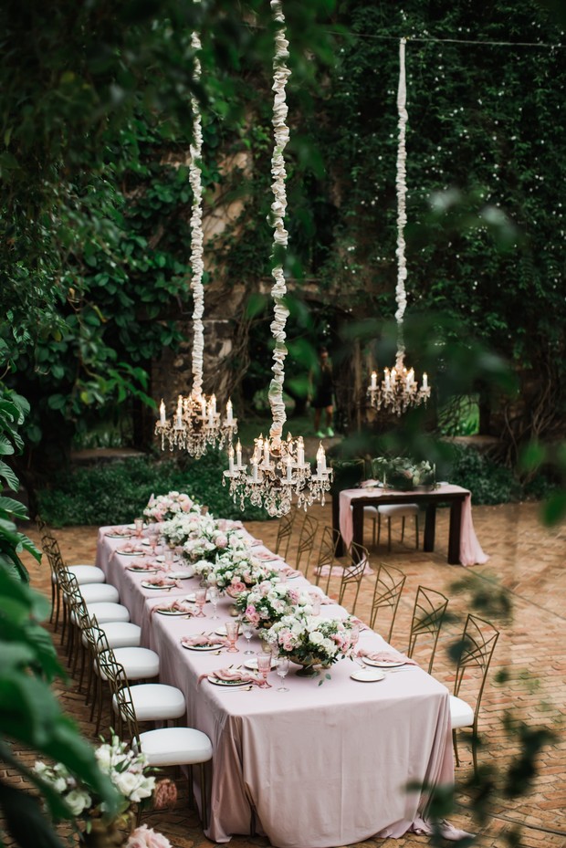 dramatic and glamorous pink and gold wedding reception