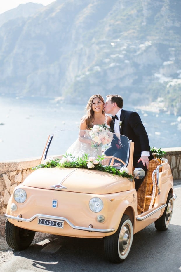 cute little vintage wedding car in Italy