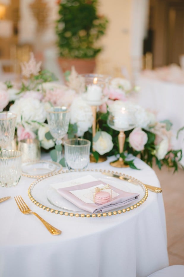 romantic pink and gold place setting