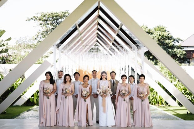 wedding party in blush pink