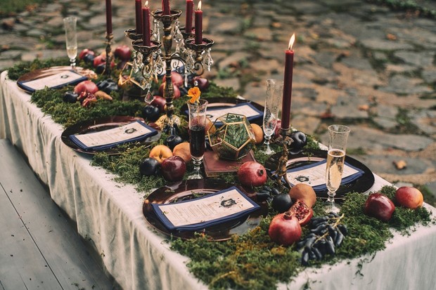 moss covered wedding table