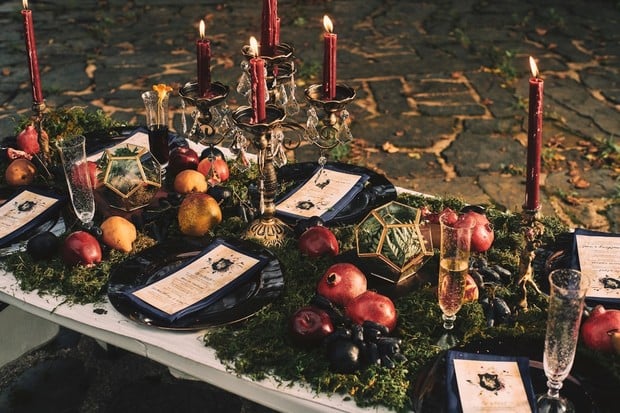 moody moss covered wedding table