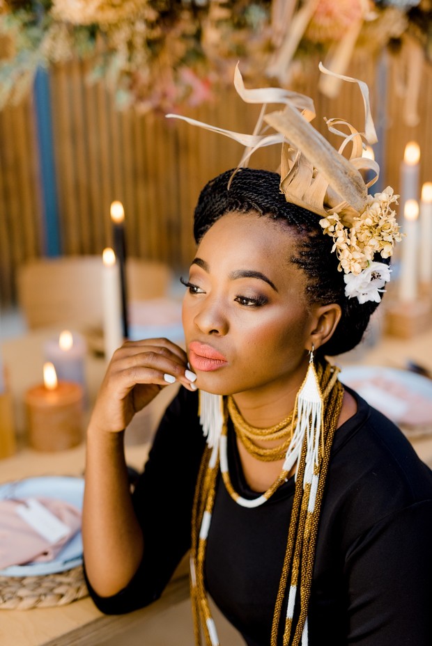 modern bride with traditional African accessories