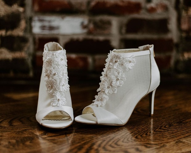 white wedding bootie shoes