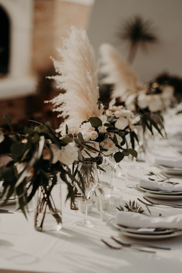 floral and pampas grass centerpieces