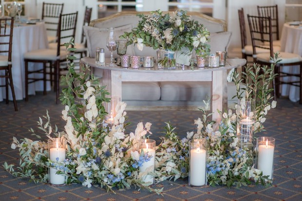 sweetheart table design with florals and candles