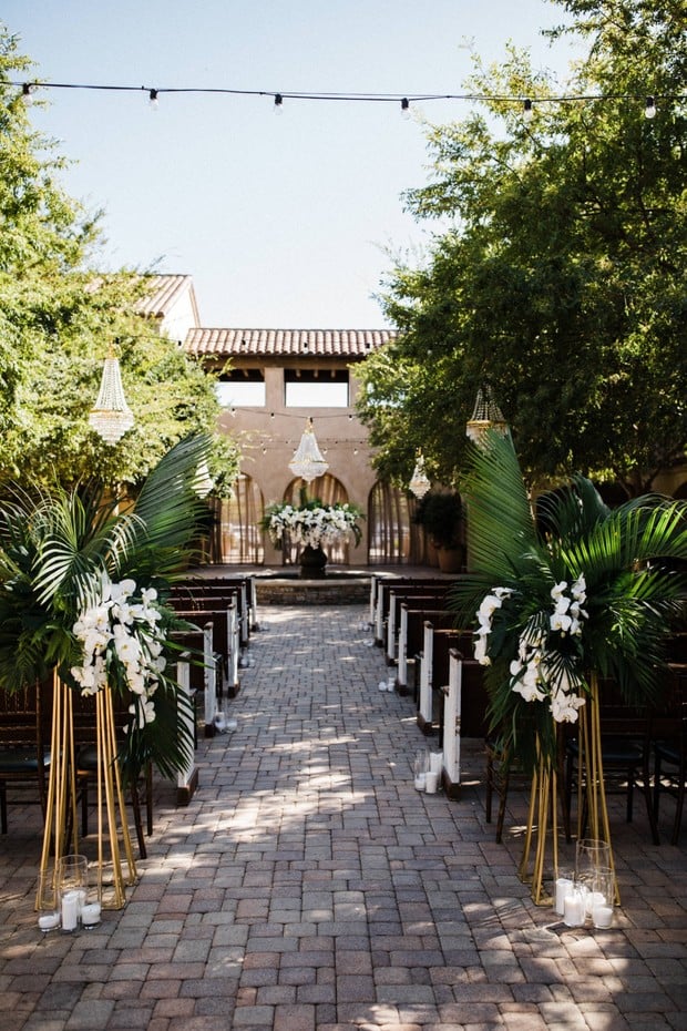 tropical and modern chic wedding ceremony decor