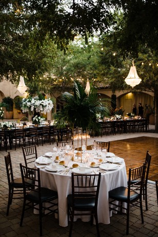 white and gold glam wedding reception