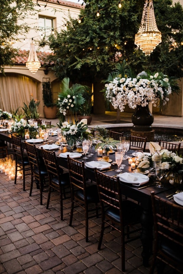 tropical white and gold wedding reception table idea