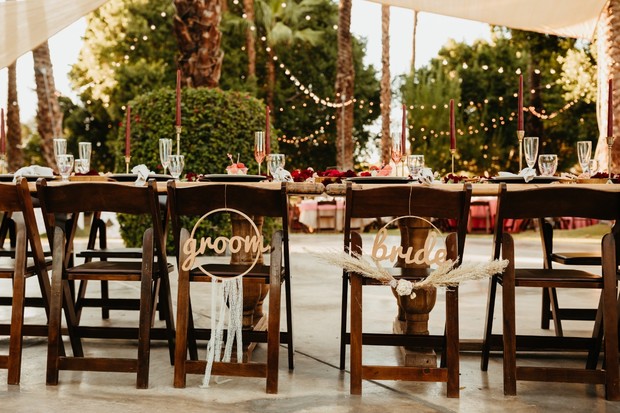 bride and groom chair signs