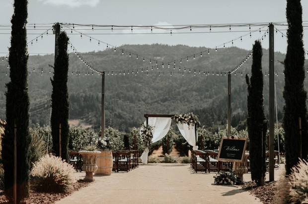 rustic chic tuscan style vineyard wedding ceremony