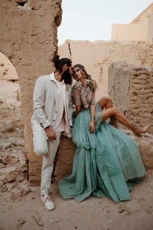 alternative and casual glam wedding couple