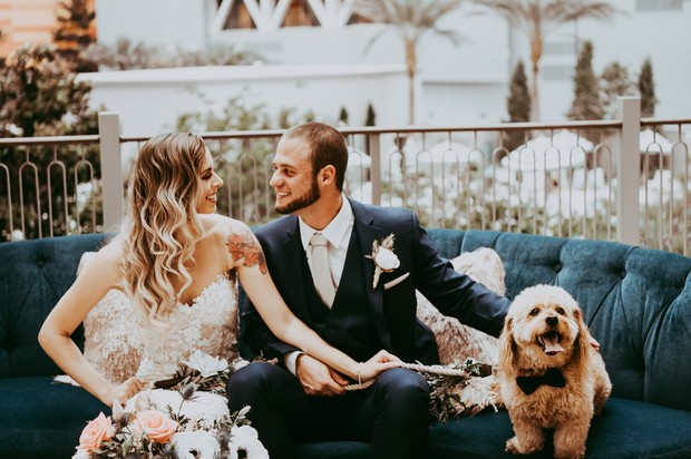 wedding couple and wedding dog