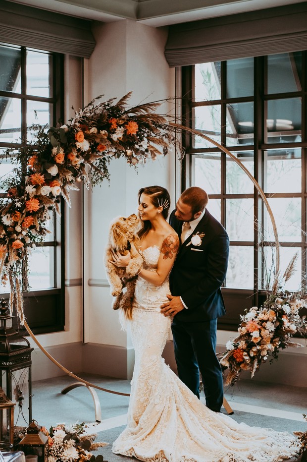 sweet wedding couple and their dog at the Park MGM Nomad