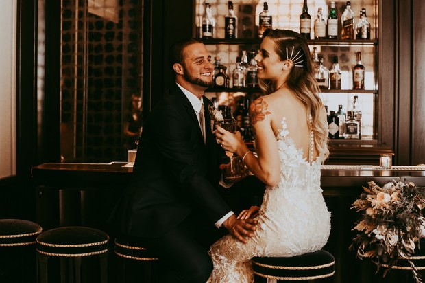 wedding couple at the bar at the Park MGM Nomad