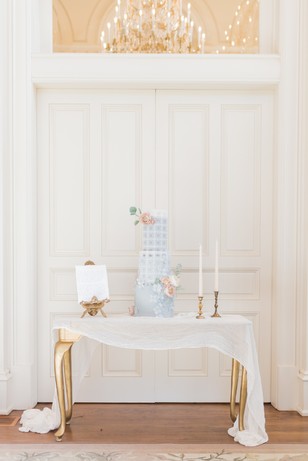 elegant gold and white wedding cake table idea