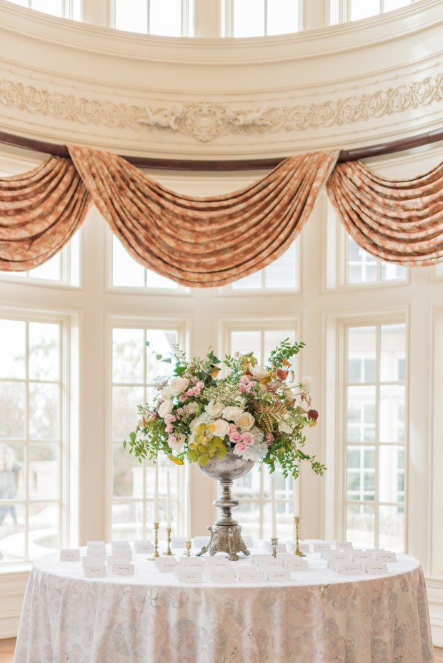 elegant French Chateau wedding welcome table
