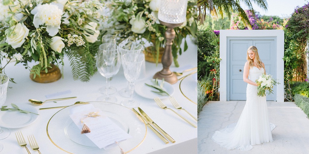 A White And Gold Greek Isles Garden Party Wedding