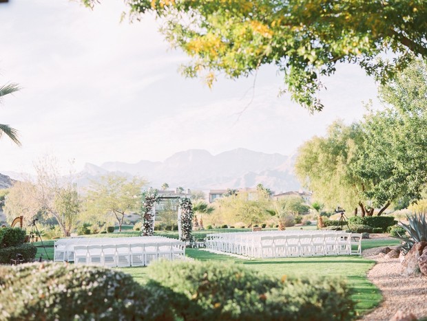Outdoor wedding venue with mountain views