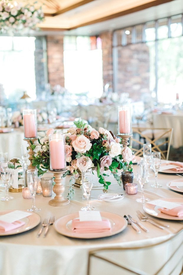 Elegant wedding table setting with floral centerpiece