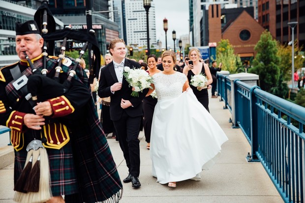 wedding parade with bag pipes