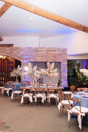 copper and blue wedding reception