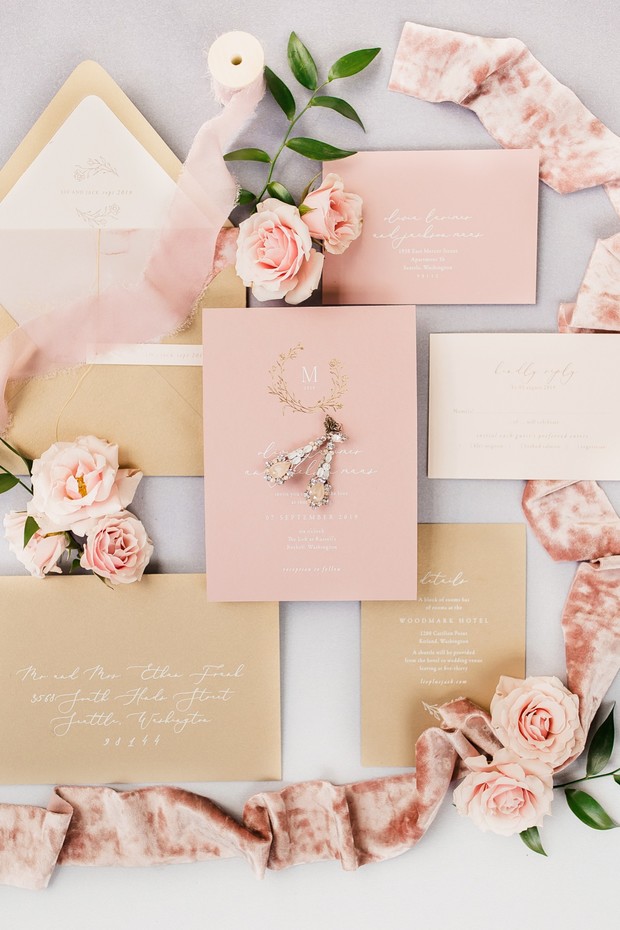pink and gold wedding invitations