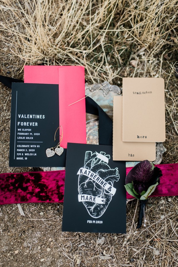 Wedding invitation suite with anatomical heart design