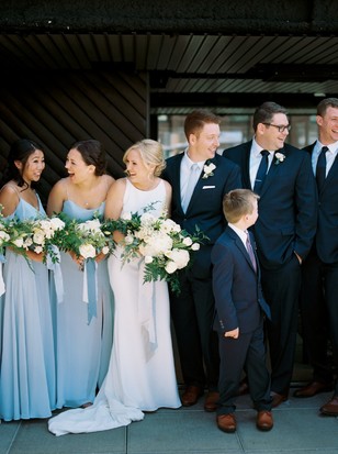 wedding party in navy and sky blue