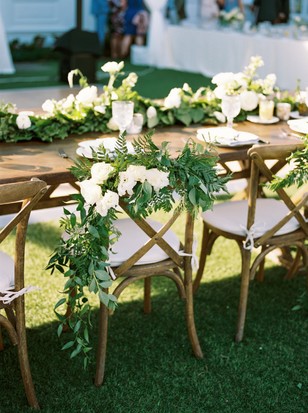 white and greenery wedding seating decor