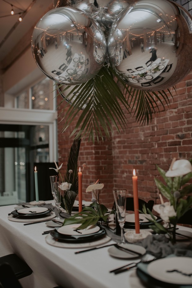 modern tropical wedding reception table