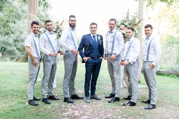 soft grey groomsmen looks and bespoke suite wedding suit
