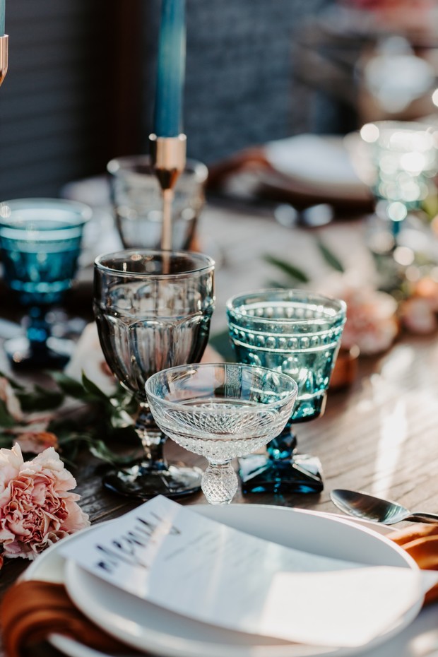 vintage glassware for wedding reception