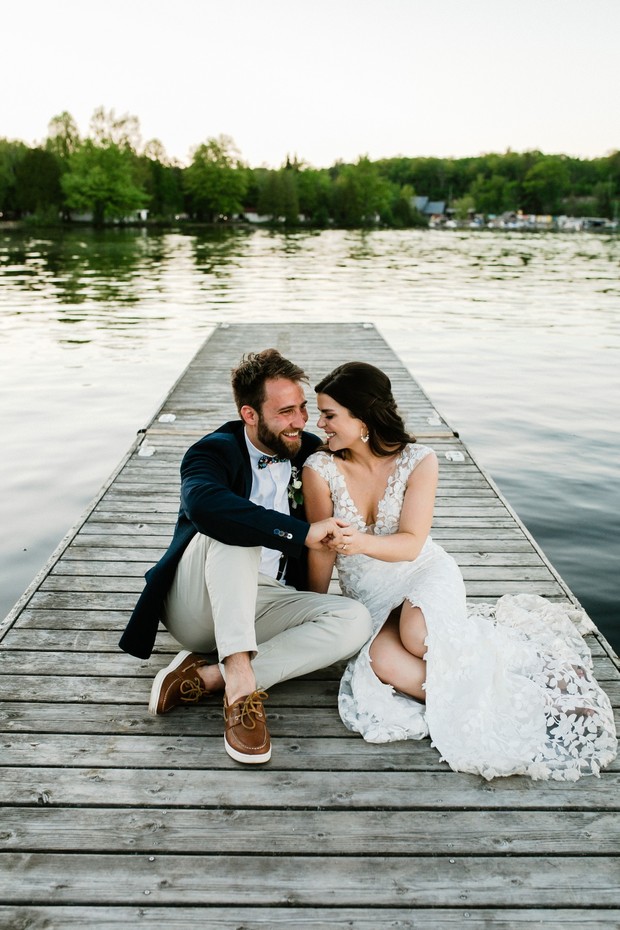 sweet wedding portraits on a dock