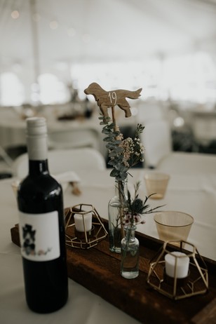 dog table number and custom wine label