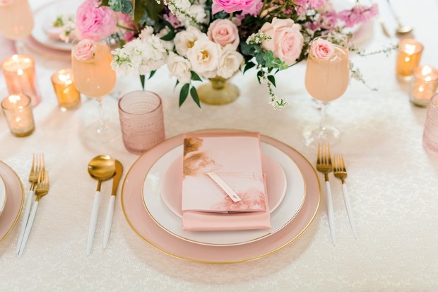 soft pink and gold modern place setting
