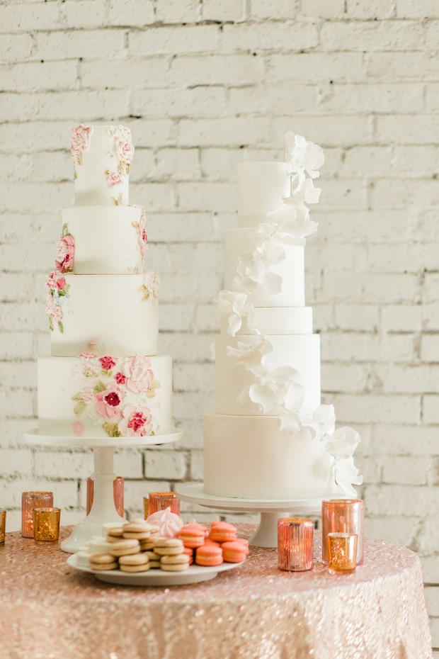 all white wedding cake with sugar flowers