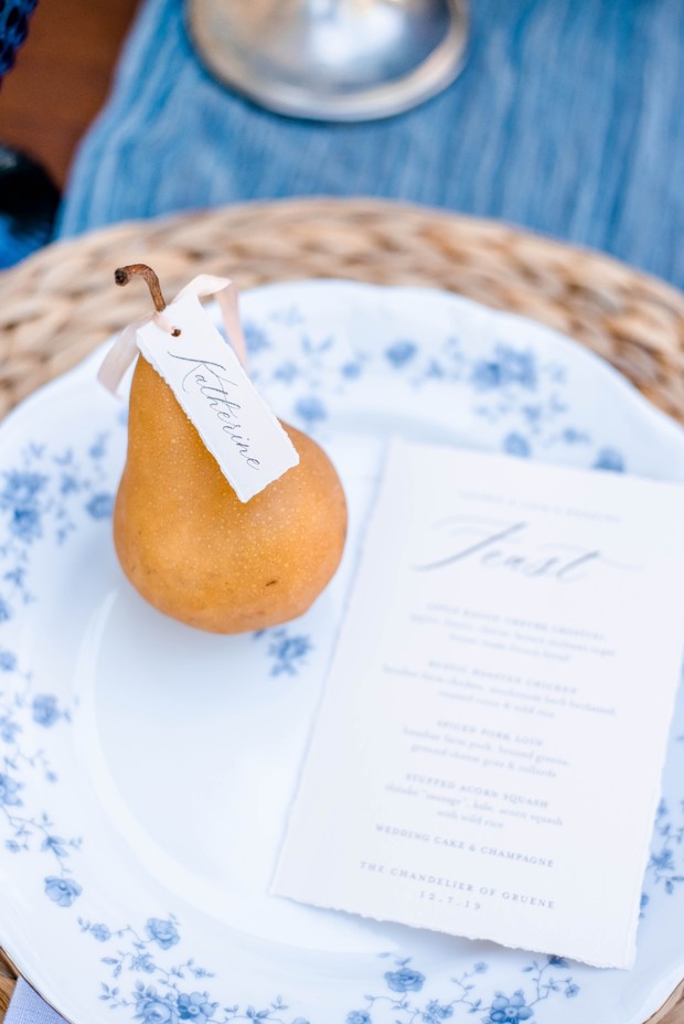 pear seating card idea for wedding