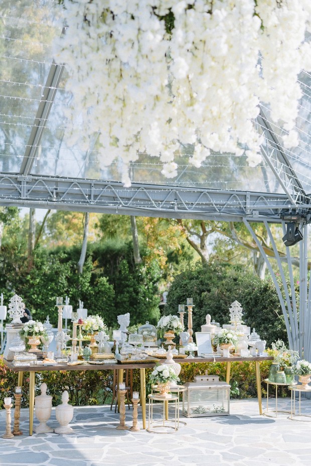 romantic and dramatic outdoor dessert table