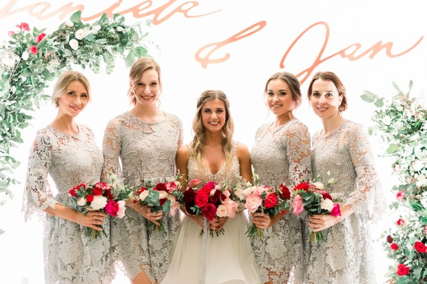 bridesmaids in lace dresses