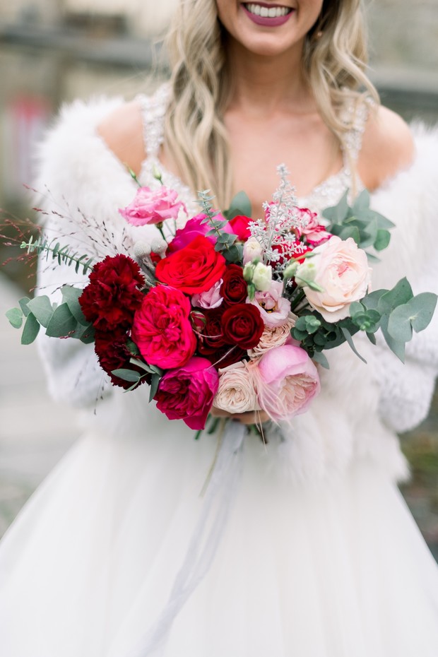 red and pink wedding bouquet