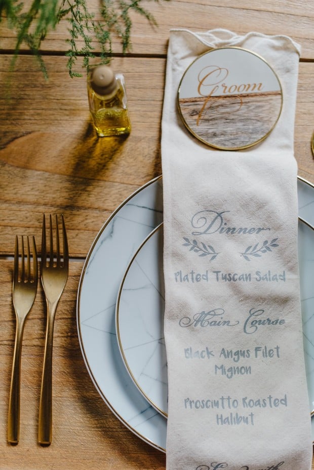 wedding dinner menu on napkin