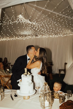 wedding cake cutting and wedding kiss