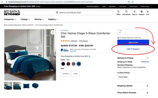 how to register for bedding at Bed Bath and Beyond