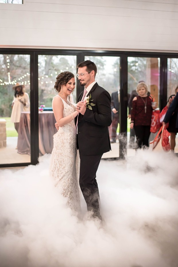 wedding dance with fog
