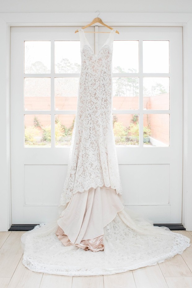lace wedding dress with blush liner